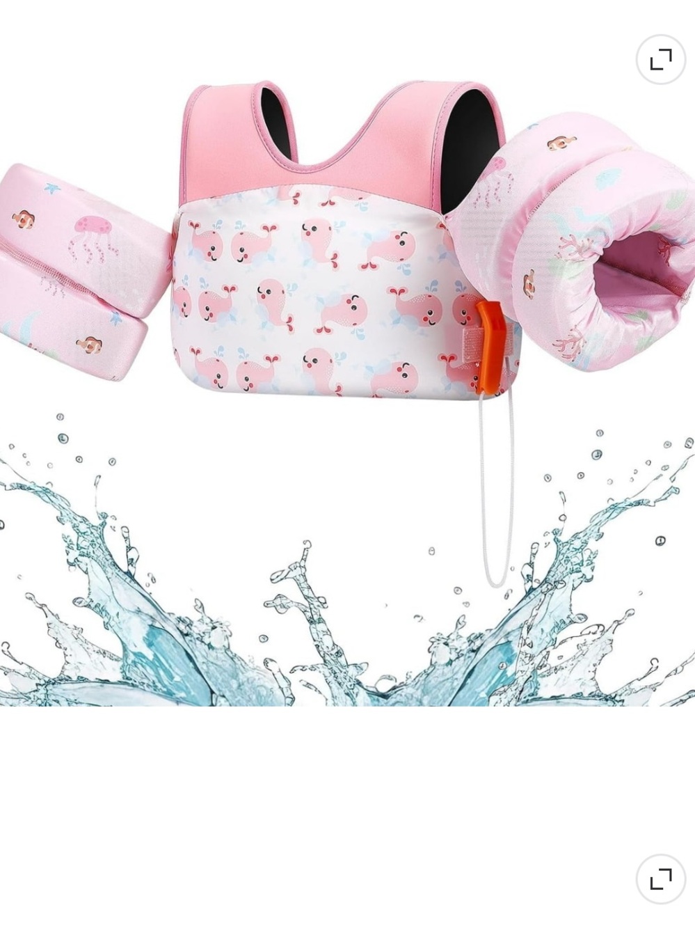BRAND NEW Pink Kids Swim Vest and Arm Bands Float Set with Sea Creature Print